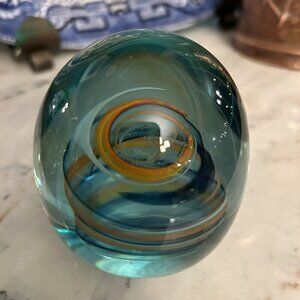 Vintage Mid-Century “Affinity” Glass Paper Weight 3 1\2” x 2 3/4” Swirls